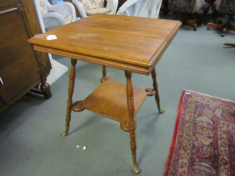 Wooden 2-Tier Side Table, Beaded Ridge, Brass Rolled Feet