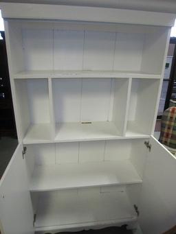 White Wooden Shelving Kitchen Cabinet, Pair Hutch Doors, 1 Inlay Shelf