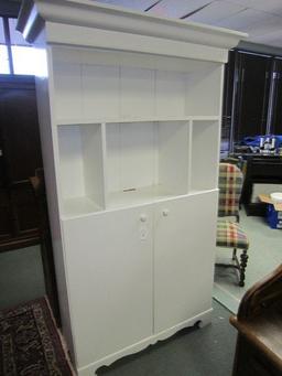White Wooden Shelving Kitchen Cabinet, Pair Hutch Doors, 1 Inlay Shelf