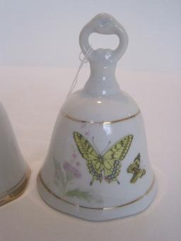 2 Porcelain Hand Bells Butterfly / 50th Anniversary & Bohemia Crystal