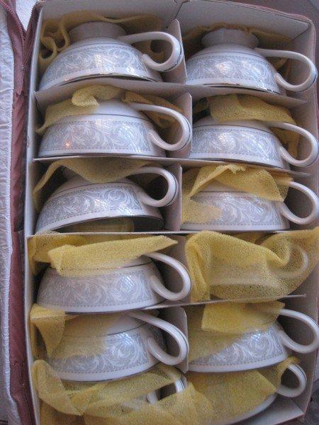 87 Pcs. Imperial China Whitney Pattern Gray Band w/ Leaf Scrolls Design Dinnerware