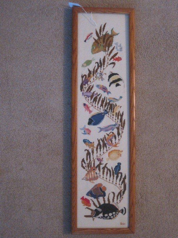 Tropical Fish Needlepoint in Oak Frame