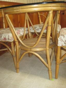 Rattan Table Base w/ Glass Top & 4 Arched Back Chairs