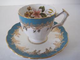 Lot - Aynsley Bone China Demitasse Cup/Saucer Floral Pattern, Pink Pressed Glass Ladle