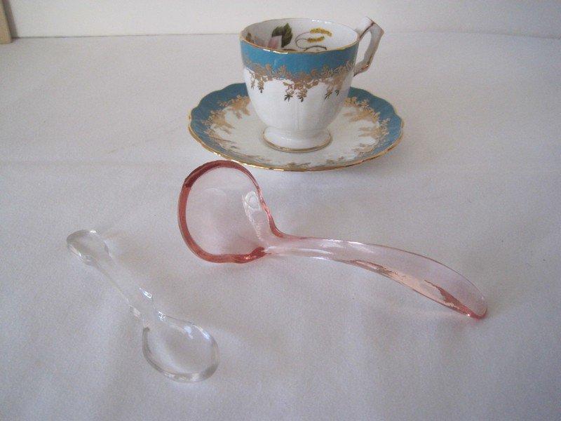 Lot - Aynsley Bone China Demitasse Cup/Saucer Floral Pattern, Pink Pressed Glass Ladle