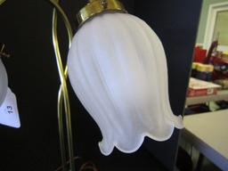 Ornate Design Floral Motif Lamp Metal w/ Milk Glass Tulip Shades