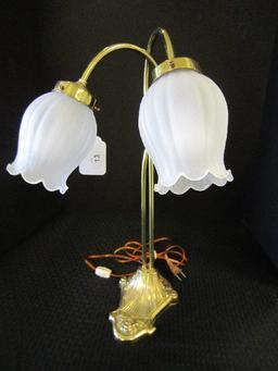 Ornate Design Floral Motif Lamp Metal w/ Milk Glass Tulip Shades