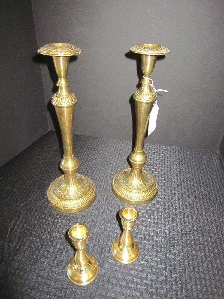 Lot - 2 Ornate Design Brass Candle Holders 14" H