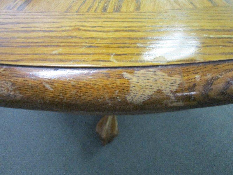 Wooden Table w/ Leaf, Trestle Leg w/ Claw/Bell Feet, Ornate Motif