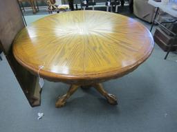 Wooden Table w/ Leaf, Trestle Leg w/ Claw/Bell Feet, Ornate Motif