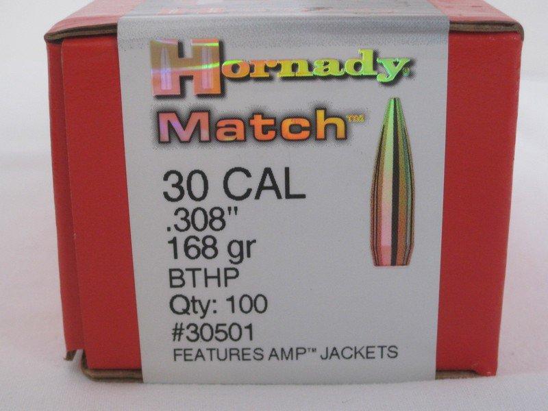 Hornady Match 30 Cal. .308"  168gr BTHP Amp Jackets Qty. 100