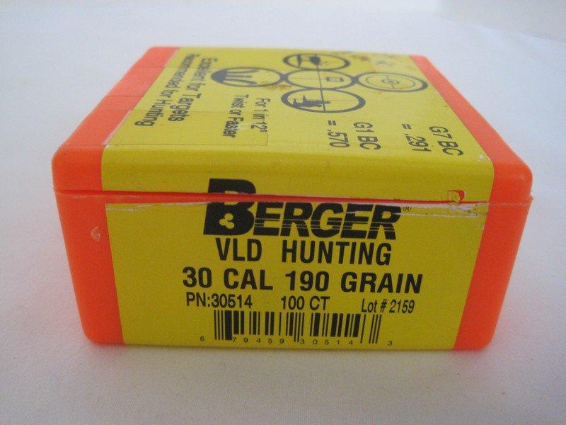 75 Count Berger VLD Hunting 30 cal  190 Grain for 1 in 12" Twist or Faster