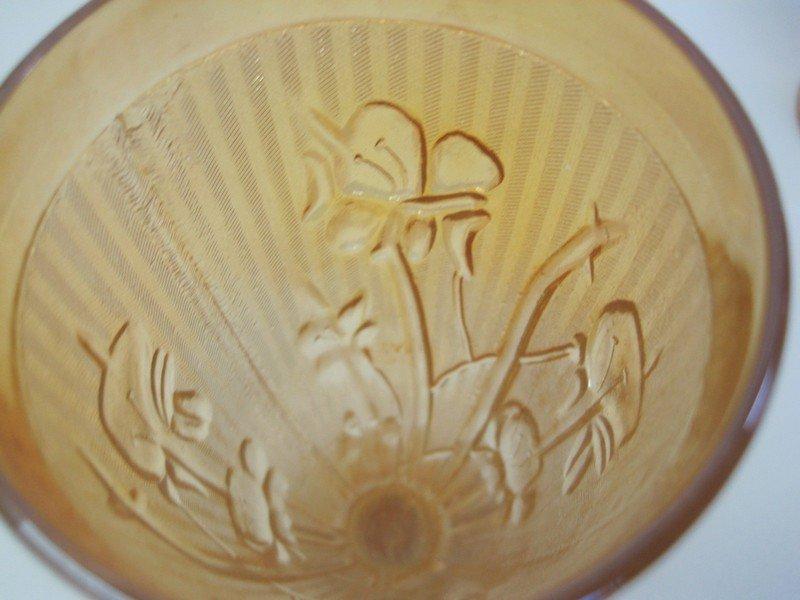6 Iris & Herringbone Pattern Marigold Carnival Glass Footed Iced Tea Tumblers