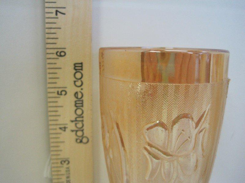 6 Iris & Herringbone Pattern Marigold Carnival Glass Footed Iced Tea Tumblers