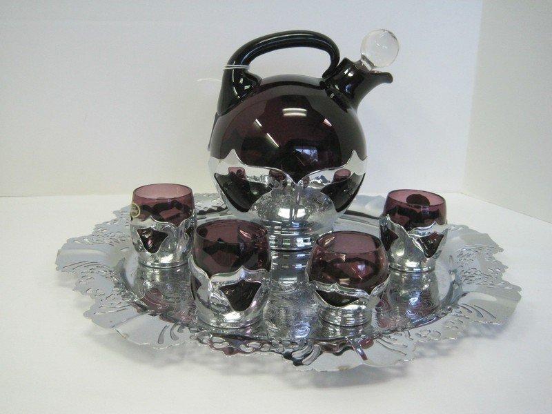 Elegant Cambridge/ Farber Bros. Krome Kraft Base Amethyst Ball Decanter w/ Stopper,