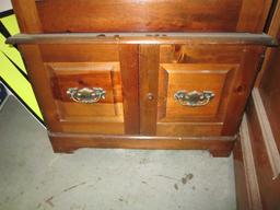 Wood Gun Cabinet w/ Brass Pulls Ornate Lock/Key w/ Stag Transfer on Glass Front