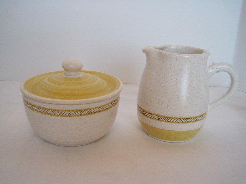 Franciscan Earthenware Hacienda Gold Pattern Creamer, Covered Sugar Bowl