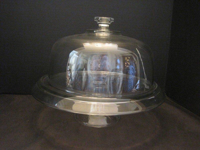 Pressed Glass Dome Pedestal Cake Plate
