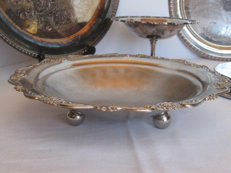 Silverplate Lot - Engraved Traditional Design Trivets, Trays, Compote & Footed Bowl