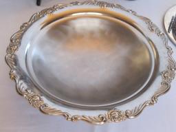 Silverplate Lot - Engraved Traditional Design Trivets, Trays, Compote & Footed Bowl