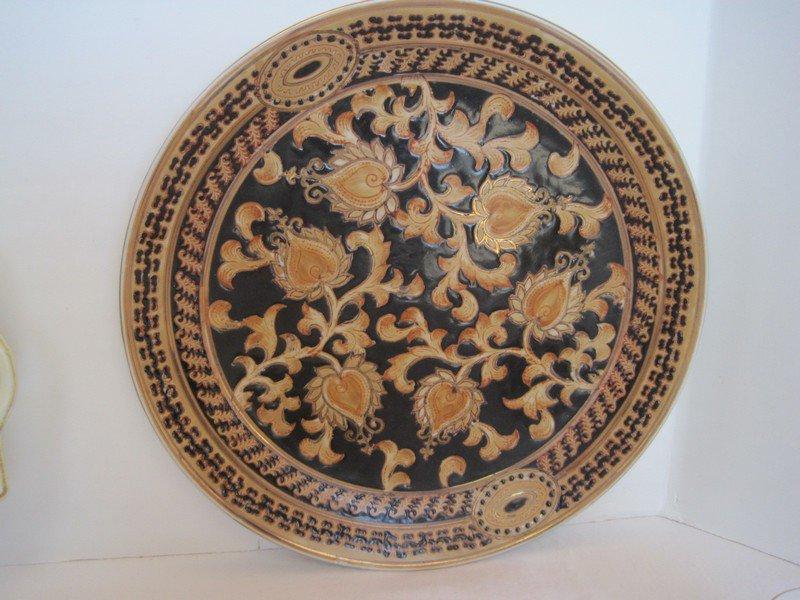 Lot - Semi Porcelain Oriental Accent Arabesque Plate, Porcelain Rectangle Tray
