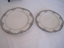 5 Pieces - Setting Noritake Ivory China Adornment Pattern Light Blue Border, Gray Scrolls