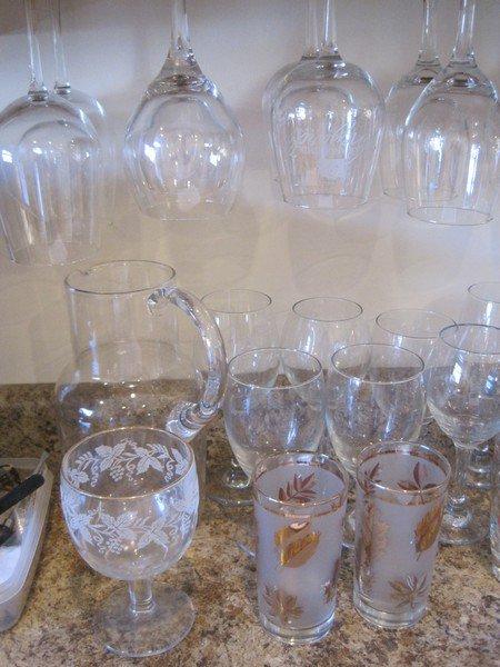 Lot - Barware Wine Stems, Pitcher w/ Applied Handle, Tumblers Etc.