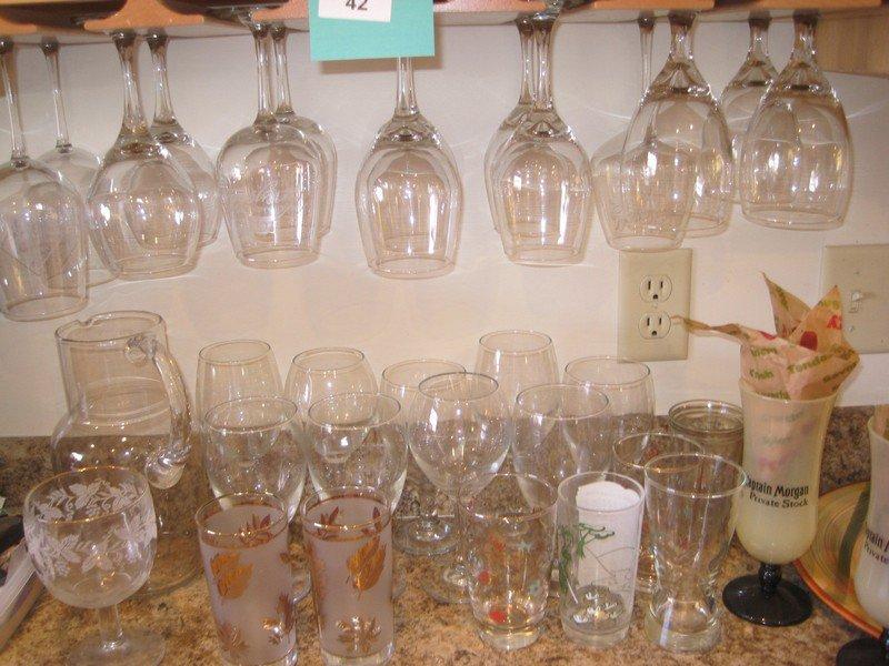 Lot - Barware Wine Stems, Pitcher w/ Applied Handle, Tumblers Etc.