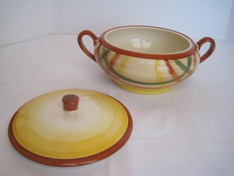 Home Spun Hand Painted Pattern 1.75qt Round Covered Casserole w/ Handles by Metlox