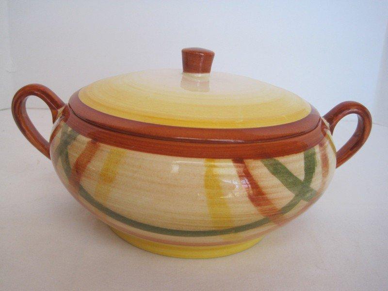 Home Spun Hand Painted Pattern 1.75qt Round Covered Casserole w/ Handles by Metlox