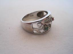 Ring Stamped 925 w/ 3 Simulated Gem Stones
