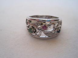 Ring Stamped 925 w/ 3 Simulated Gem Stones