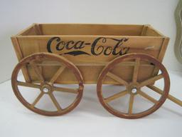 Lot - Early Drink Coca-Cola Bottle Opener, Wooden Wagon & Reproduction Tray