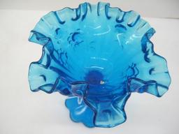 Fenton Colonial Blue Rambling Rose Pattern Compote