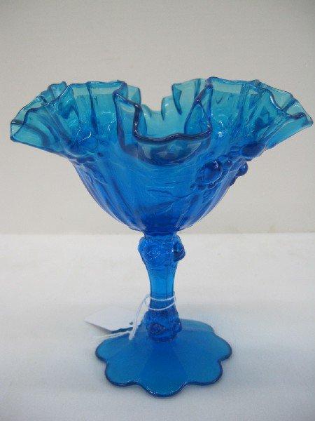 Fenton Colonial Blue Rambling Rose Pattern Compote