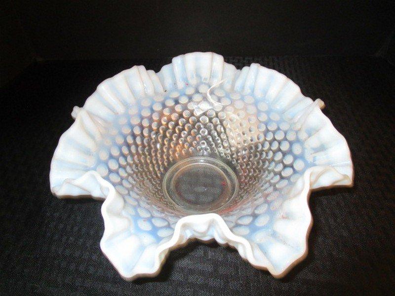 Fenton Ruffled Rim Hobnail Pattern Milk Glass White Opalescent Bowl