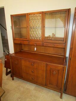 Drexel Mahogany Wood 2 Piece China Cabinet Carved Floral Design/Metal Pulls