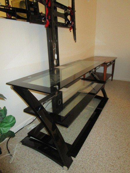 3-Tier Black Metal/Tempered Glass T.V. Stand/Media Center