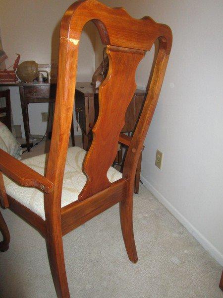 Wood Chair w/ Upholstered Seat w/ Pad Feet, Elegant Scalloped Motif