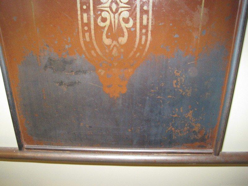 Depression Era Brown Metal Full Size Head/Foot Boards w/ Gilt Stencil Design & Rails