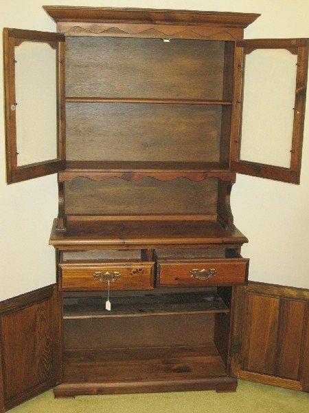 Pine China Hutch w/ Double Glass Panel Doors on 2 Over 2 Base