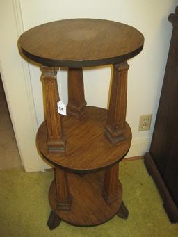 French Inspired Walnut Finish 3 Tier Reed Column Form Occasional Table