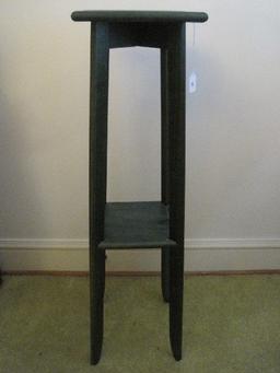 Dark Green Stained Plant Stand w/ Base Shelf