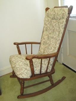 Tell City Maple High Spindle Back Rocker w/ Floral Upholstery Back/Seat Cushions