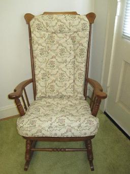 Tell City Maple High Spindle Back Rocker w/ Floral Upholstery Back/Seat Cushions
