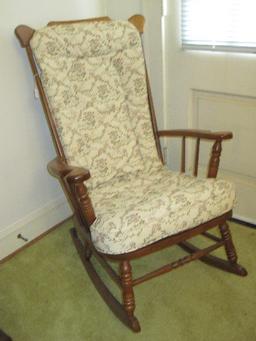 Tell City Maple High Spindle Back Rocker w/ Floral Upholstery Back/Seat Cushions