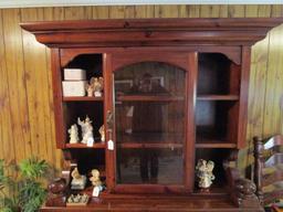 Dark Wood Lighted China Cabinet 2 Piece, 6 Sectional, 1 Glass Window Hutch Door