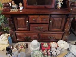 Dark Wood Lighted China Cabinet 2 Piece, 6 Sectional, 1 Glass Window Hutch Door