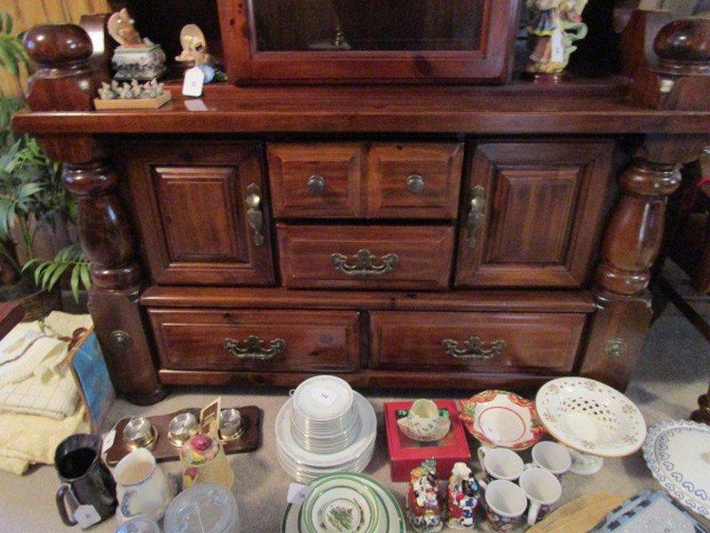 Dark Wood Lighted China Cabinet 2 Piece, 6 Sectional, 1 Glass Window Hutch Door