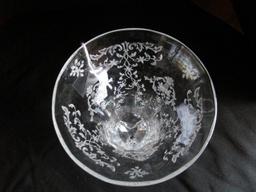 Crystal Glass Vine/Rose cut Glass Motif Vase w/ Ornate Base